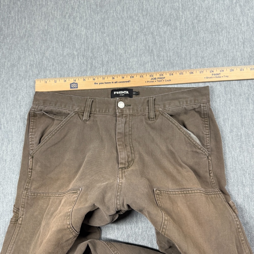 RSQ Pants Men 34x32 Brown Straight Carpenter Utility Work Denim Casual Cotton - Picture 4 of 10
